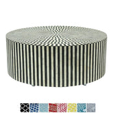 Maaya Bone Inlay Round drum Coffee Table Black Striped
